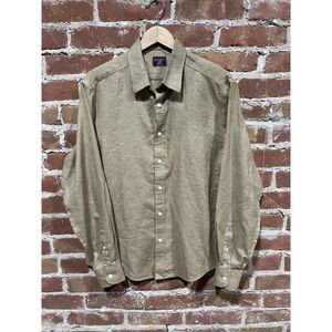 Untuckit Button Up Shirt Mens Size Large Beige 100% Cotton Long Sleeve